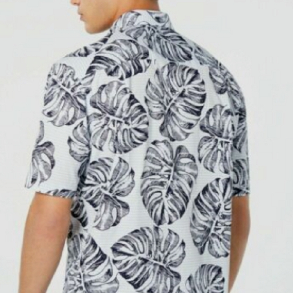 Club Room Madison Palm 🌴 graphic button up shirt size Large, navy and white - Picture 3 of 14